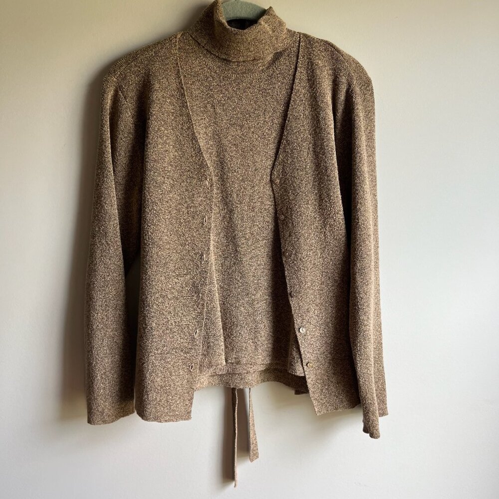 Casual Corner Brown Knit Turtleneck Cardigan Set